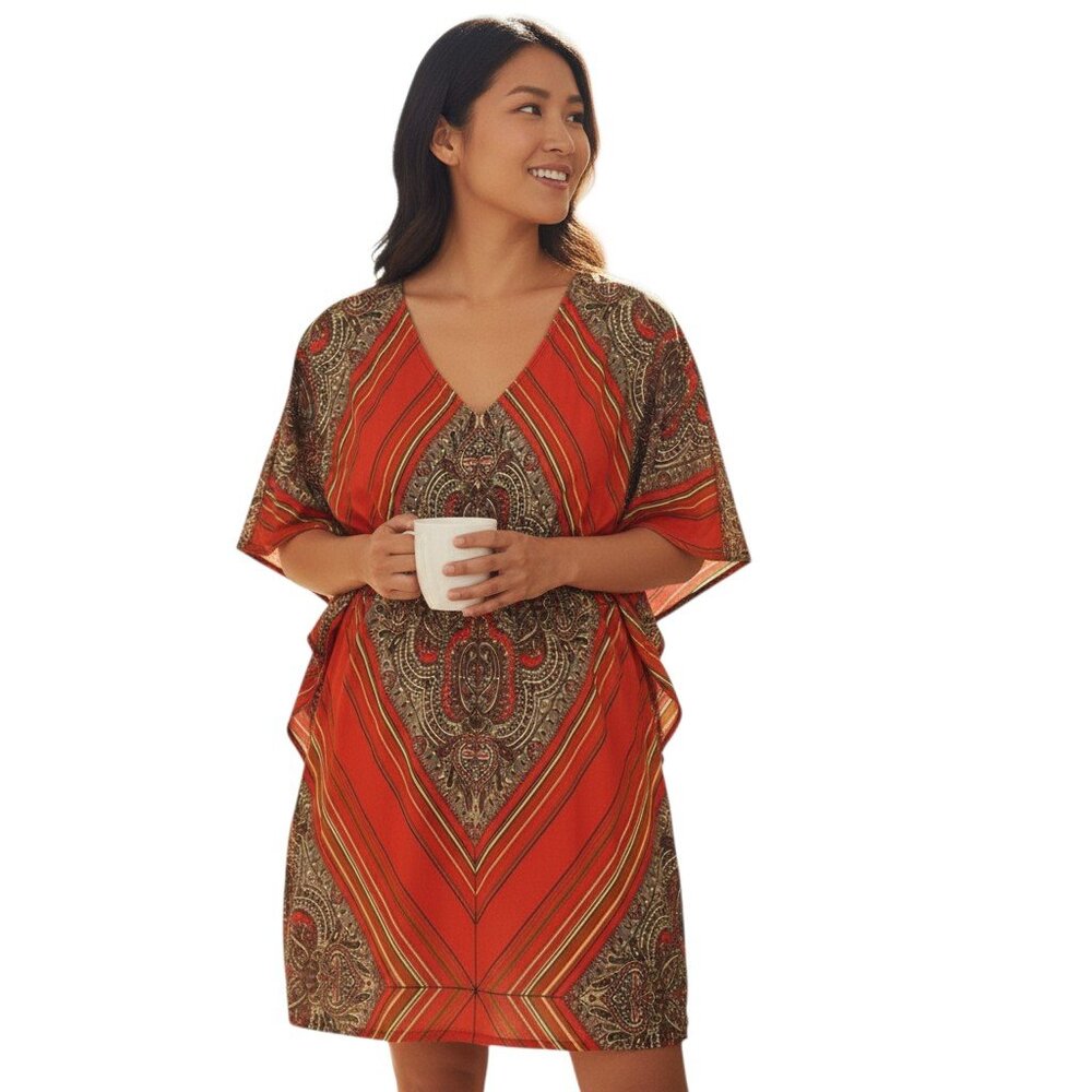 Signature by Robbie Bee Womens 2X Multicolor Paisley Kaftan Boho Resort Dress